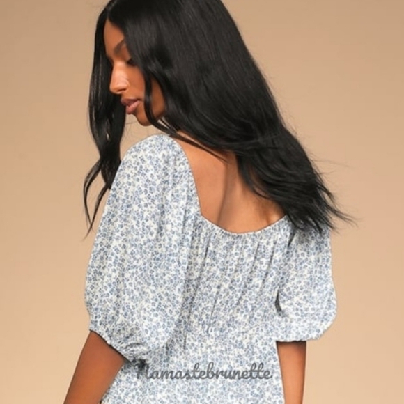 NWT Lulu's Blue Floral Puff Sleeve 2 Piece High Low Dress - Picture 8 of 12